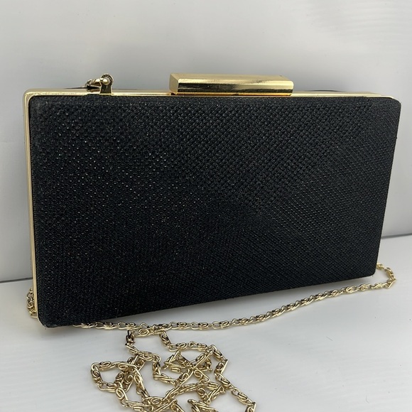 Natasha Black Metallic Gold Clutch Evening Purse Handbag Bag - Picture 1 of 8